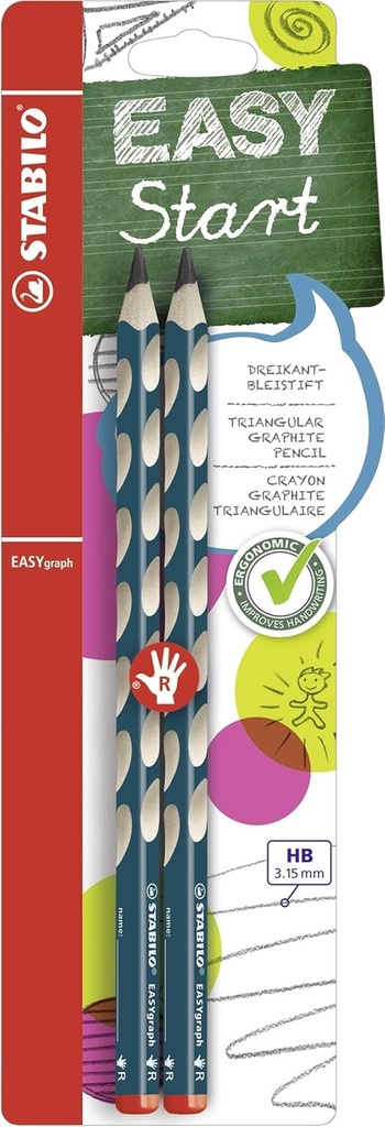 STABILO - Creion triunghiular ergonomic pentru dreptaci - EASYgraph in benzina - pachet de 2 - HB