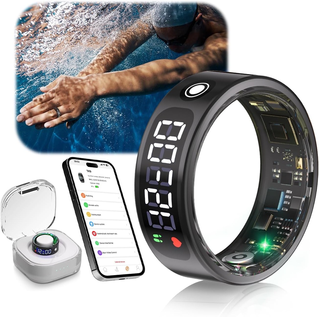 IUHFSIFS Upgrade Smart Ring pentru fitness și urmărire【Chip superconductor 4.0 - Certificat SGS】【Monitorizarea ritmului cardiac și a somnului - Precis și eficient】 IP68 Impermeabil, SPO2, Android și iOS, Silver 10#