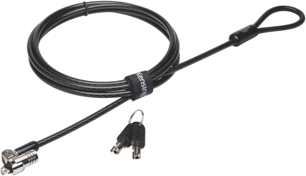 Blocare Kensington MicroSaver 2.0 pentru laptop, cablu din otel carbon de 1,8 m lungime, cap de blocare puternic cu diametrul de 10 mm si mecanism de blocare cu bara in T, K65020EU