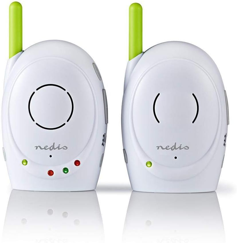 Nedis Audio Baby Monitor - Monitoare wireless pentru bebelusi cu vorbire in doua sensuri si raza de actiune de 300 m - Set de 2 - Verde/Alb