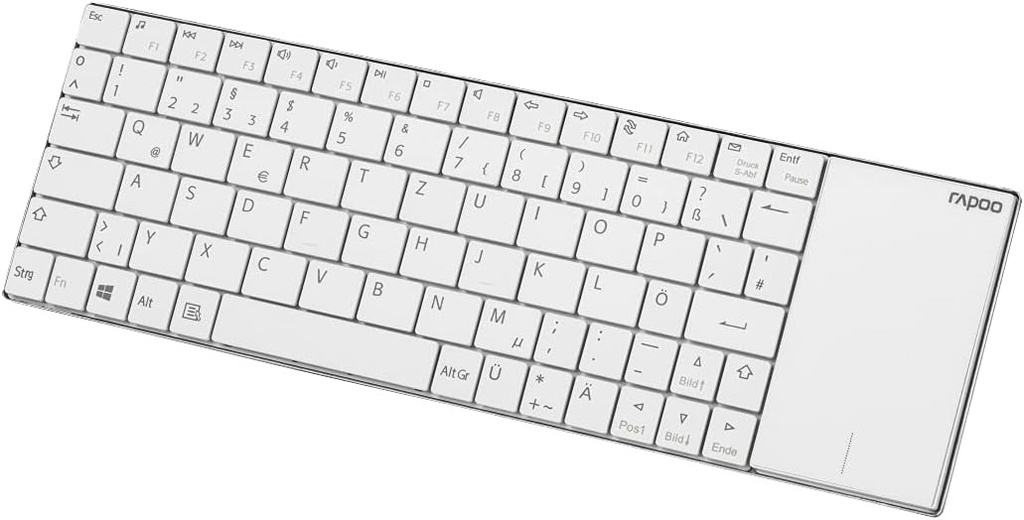 Tastatura multimedia fara fir Rapoo E2710 tastatura fara fir design plat din otel inoxidabil Durata de viata a bateriei 6 luni DE layout QWERTZ PC si Mac - alb, compact