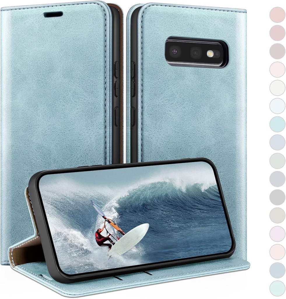 HUOUH Husa pentru Samsung Galaxy S10E cu blocare RFID Husa din piele premium, sloturi pentru card, husa, husa pentru Samsung S10E portofel Teal