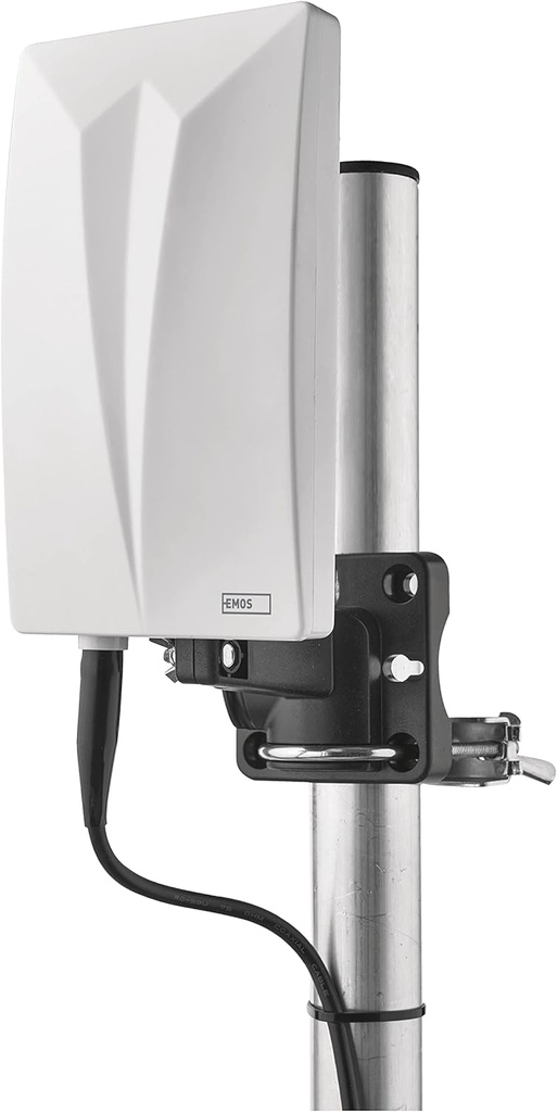 Antenă interioară și exterioară EMOS Village, antenă activă universală pentru recepție la distanță lungă (0-80 km) DVB-T2, DAB, FM, Full HD, cu filtru de blocare LTE integrat, filtru 4G, 5G și amplificator