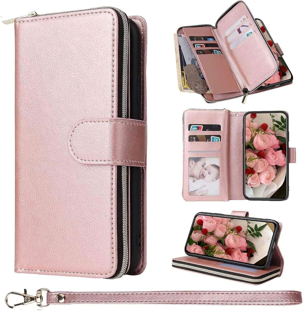 Husa ZCDAYE pentru husa pentru telefon Samsung Galaxy S10 portofel, husa din piele PU pentru Samsung Galaxy S10 Husa de protectie cu 9 sloturi pentru carduri pentru Samsung S10, roz