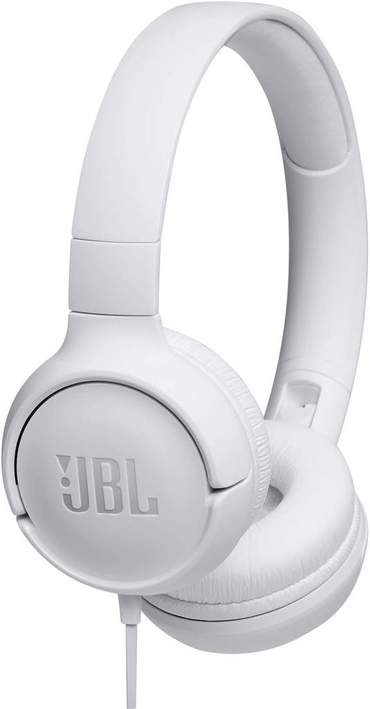 JBL Tune500 - Casti on-ear cu fir - Usoare si pliabile - Casti confortabile - Cu control maini libere - Microfon incorporat - Alb