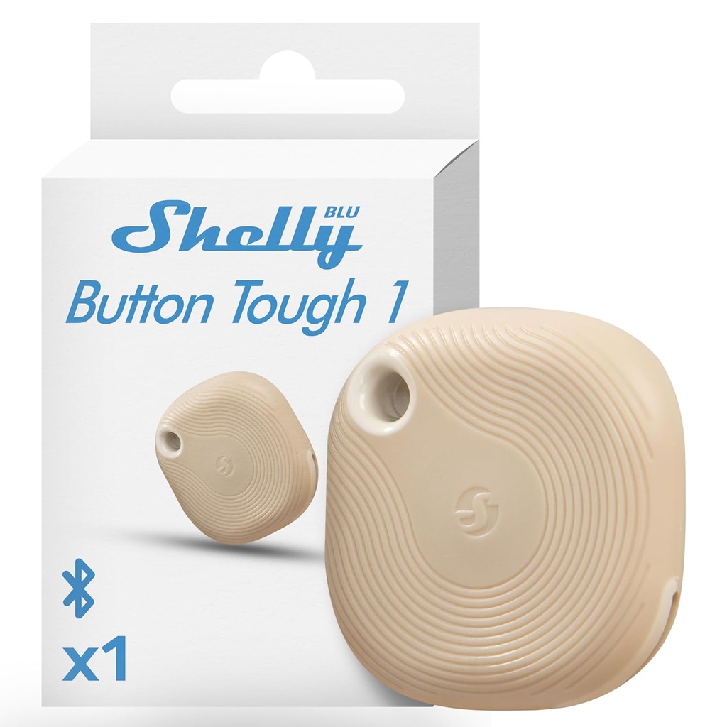 Shelly Blu Button Tough1 Mocha | Buton Bluetooth inteligent pentru activarea acțiunilor și scenelor | Activare multi-clic | Timp de răspuns instantaneu | Grad de protecție IP54 | aplicație iOS/Android
