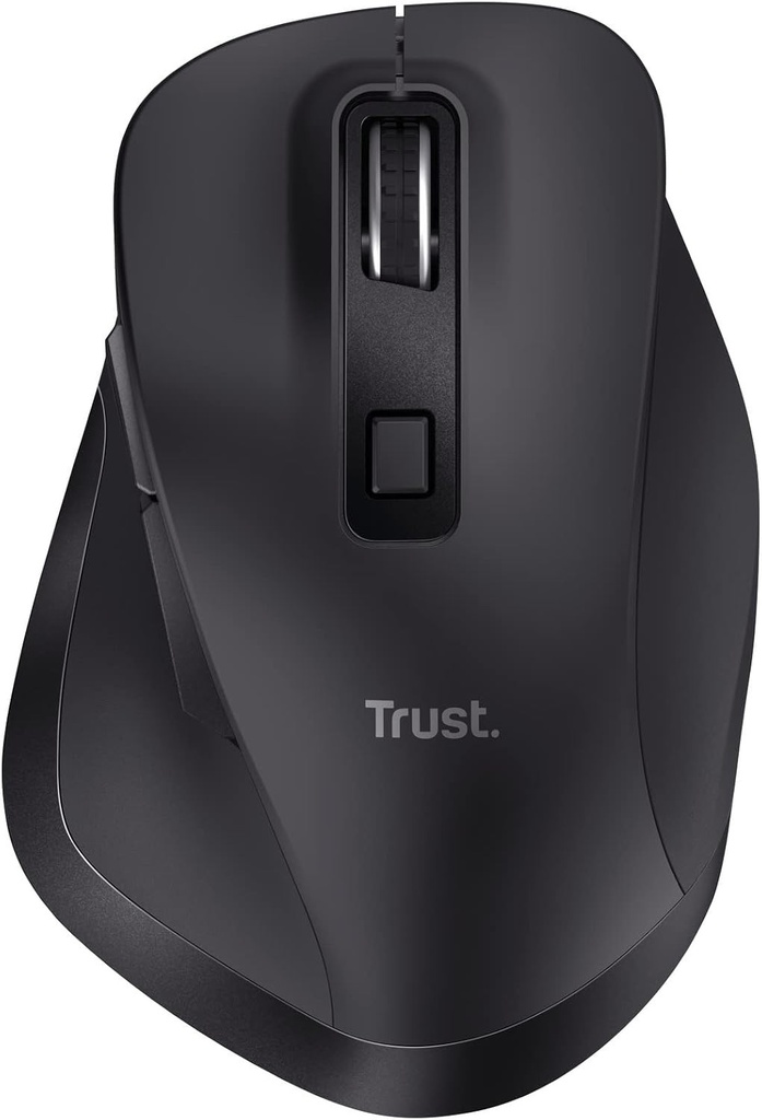 Mouse wireless reincarcabil Trust Fyda, design durabil, 800-2400 DPI, 6 butoane, 2,4 GHz, receptor USB, mouse ergonomic fara fir pentru laptop, PC, computer, Macbook, birou - negru