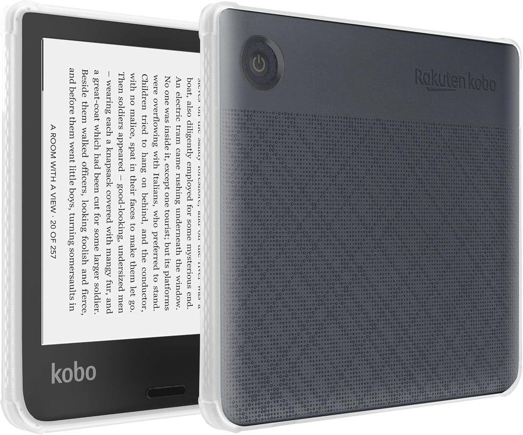 Husa TUDIA SKN pentru Husa Kobo Libra 2 7" [Colturi intarite] Gel siliconic subtire, anti-ingalbenire, rezistenta la socuri, spate transparent, usoara, mata, maner lateral, bara de protectie TPU pentru eReader - transparenta