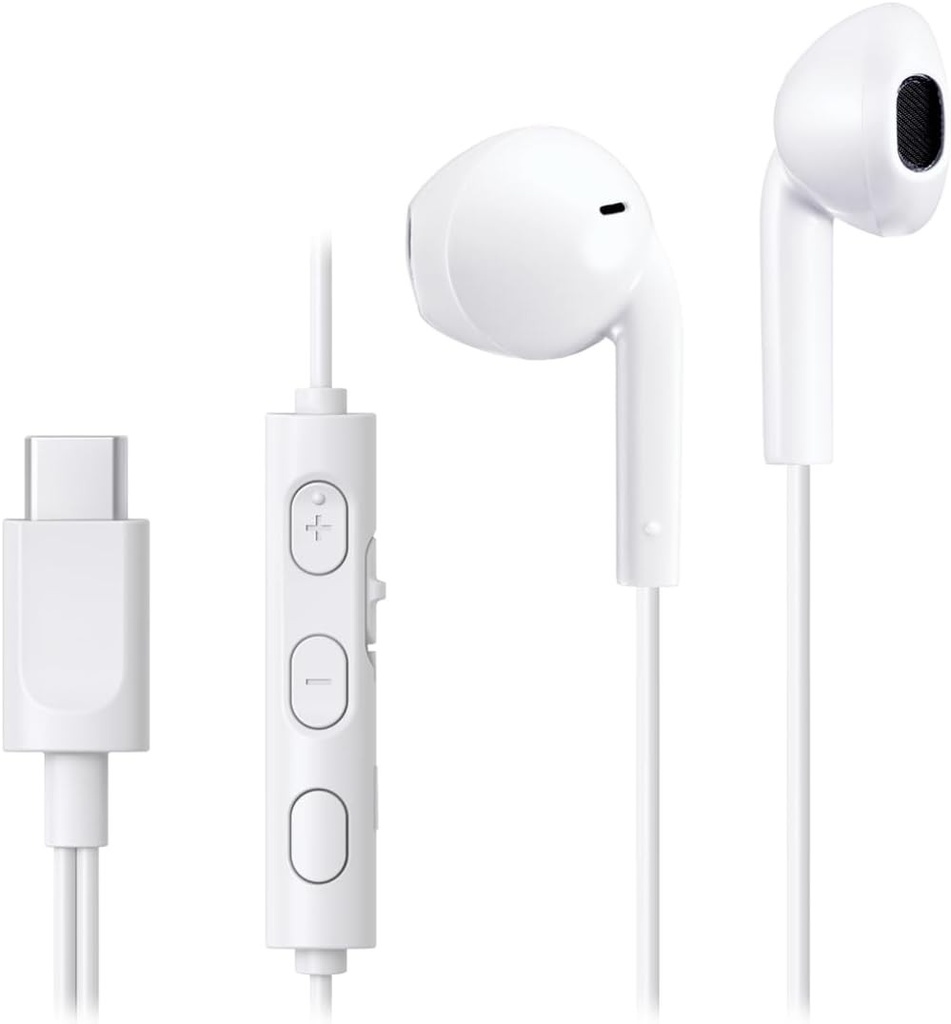 JVC HA-FR17UC-W - Casti USB-C de tip Bud cu DAC incorporat pentru un sunet puternic si clar, un microfon convenabil si o telecomanda cu 3 butoane intr-un design extrem de compact (alb)