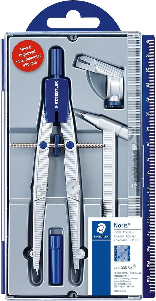 Busola Staedtler pentru scoala elementara si liceala, include trusa de creion, accesorii si tub de plumb busola, ideal pentru papetarie si articole de papetarie scolare - rechizite si articole scolare