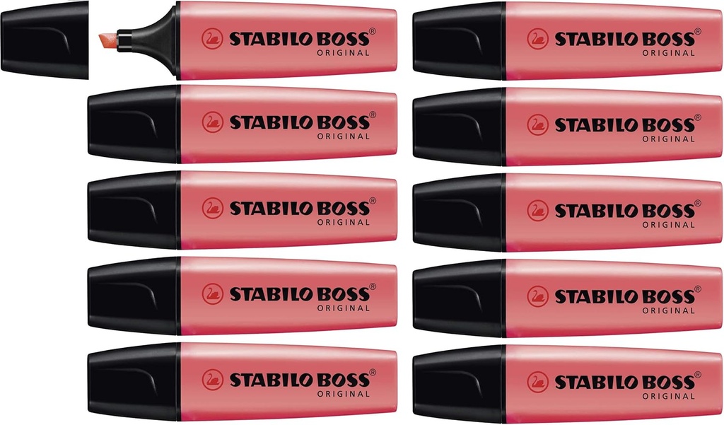 STABILO BOSS ORIGINAL - Highlighter - Pachet de 10 iluminatoare fluorescente - Roșu