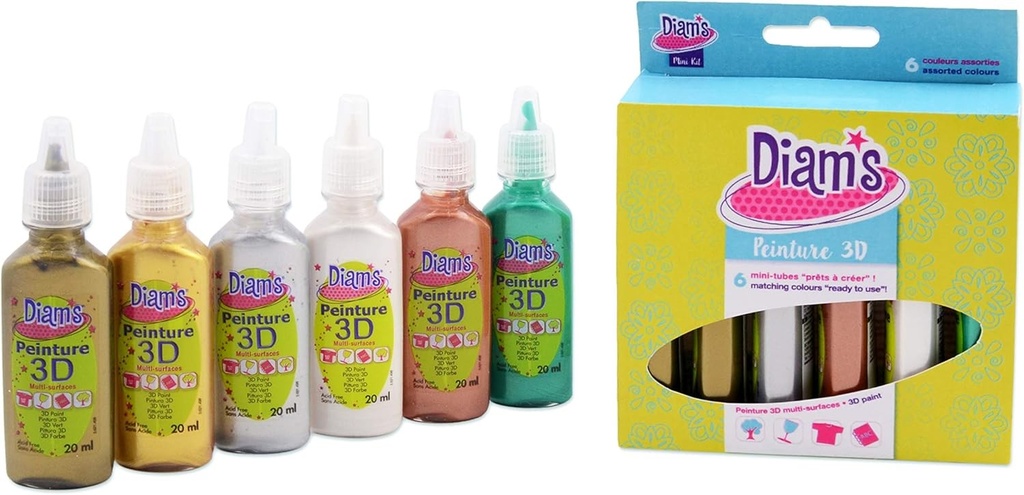 Diam's 3D-Farben, klein, 6 Stuck Metallic culori