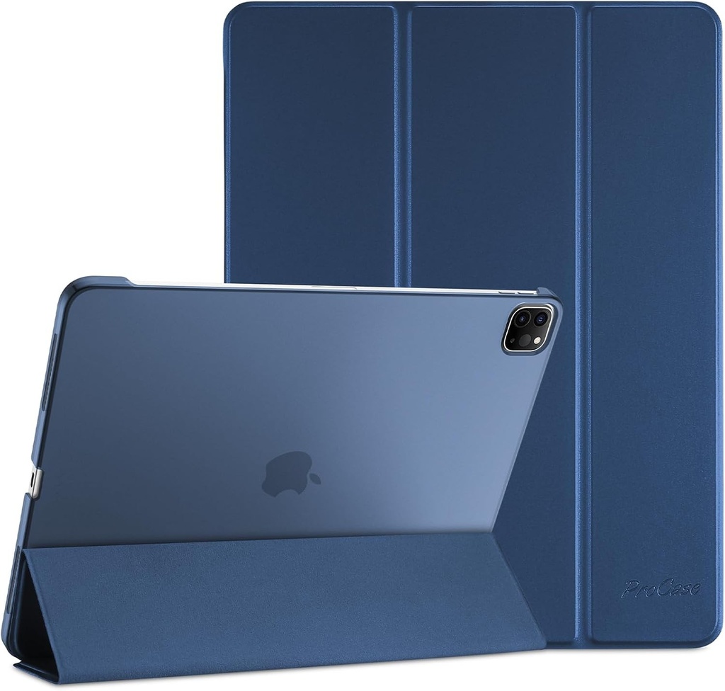 Husa ProCase pentru iPad Pro 12.9 inch 2022/2021/2020/2018 (a 6-a/5a/4-a/a treia generatie), husa tripla de protectie, husa inteligenta ultra subtire, usoara, pentru iPad Pro 12.9 - albastru inchis