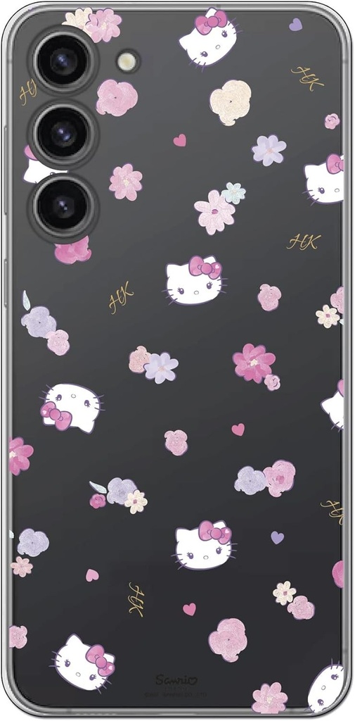 Husa Personalaizer pentru Samsung Galaxy S23 Plus cu design Hello Kitty si model de flori - Stil Kawaii - Husa transparenta flexibila din silicon TPU