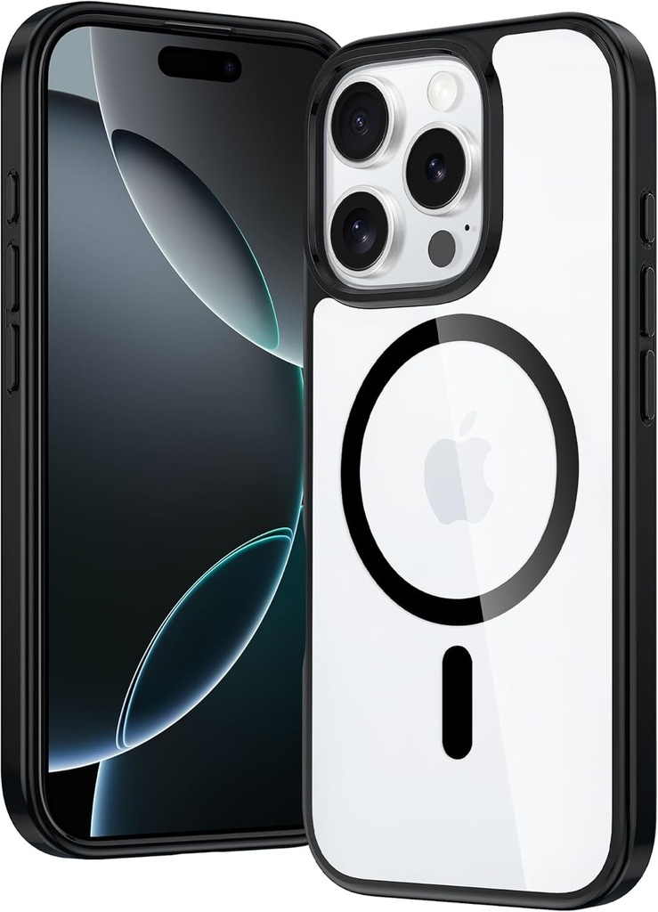 FNTCASE pentru iPhone 16 Pro Husa: iPhone 16 Pro Husa pentru telefon Cu protectie militara magnetica impotriva caderilor Husa pentru telefon anti-galbenire - Husa de protectie rezistenta, durabila, rezistenta la socuri Huse transparente - 6,3 inchi (negru)