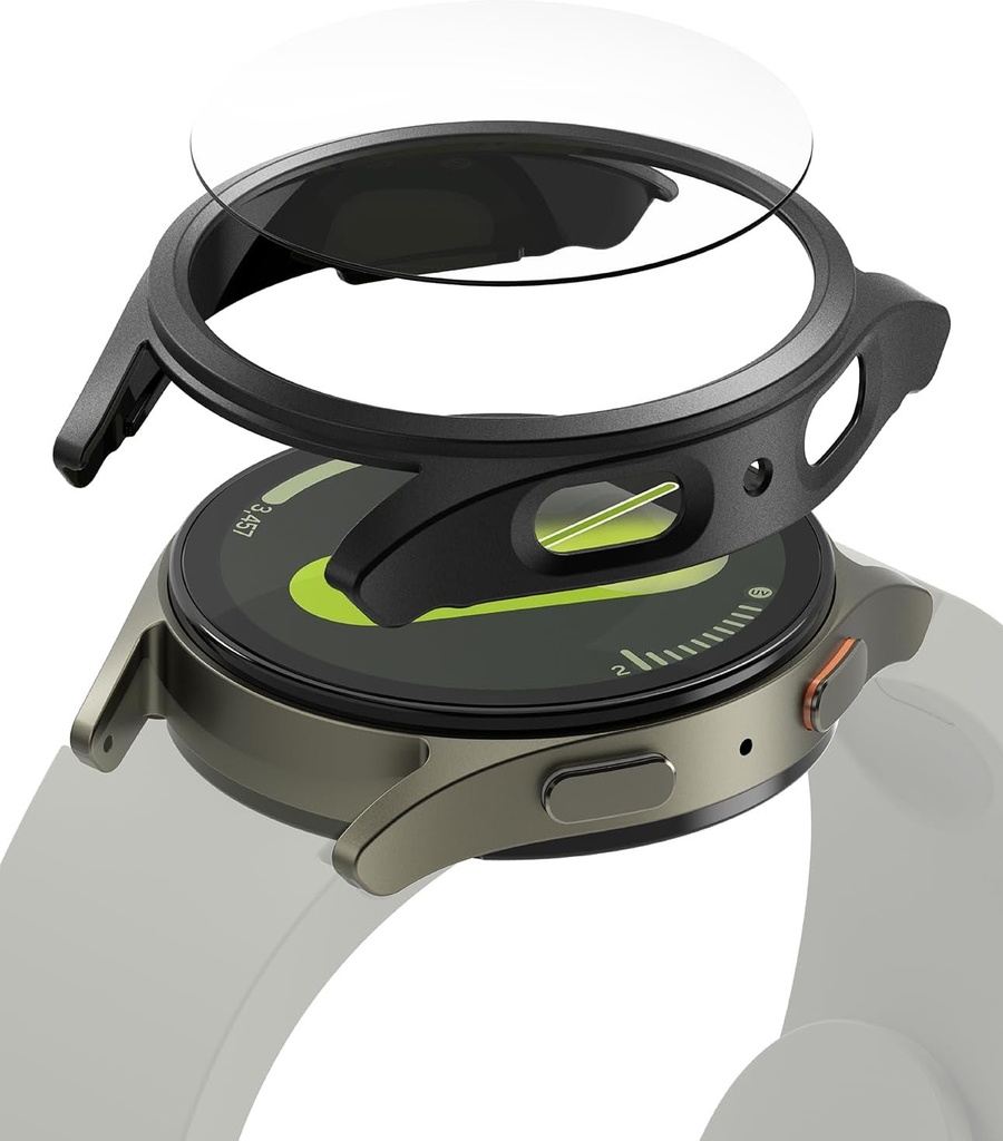 Ringke Slim & Glass compatibil cu husa Samsung Galaxy Watch 7 40 mm, husa subtire de protectie dura pentru computer cu protectie pentru ecran din sticla temperata rezistenta la zgarieturi - negru titan