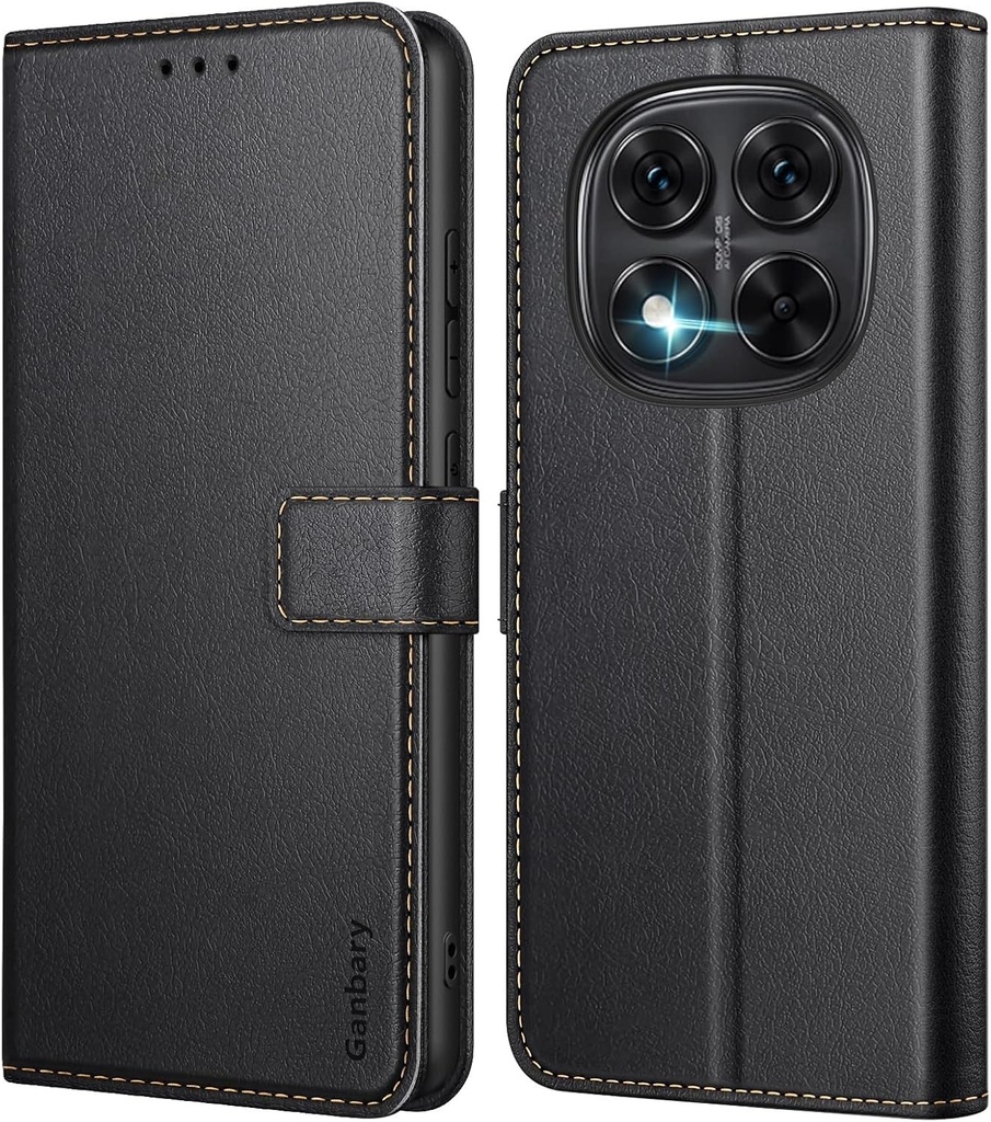 Husa Ganbary pentru telefon pentru Xiaomi Redmi Note 14 Pro / 14 Pro Plus 5G (nu pentru 4G), husa din piele [sloturi pentru card] [functie suport] compatibila cu husa de protectie Redmi Note 14 Pro 5G, neagra