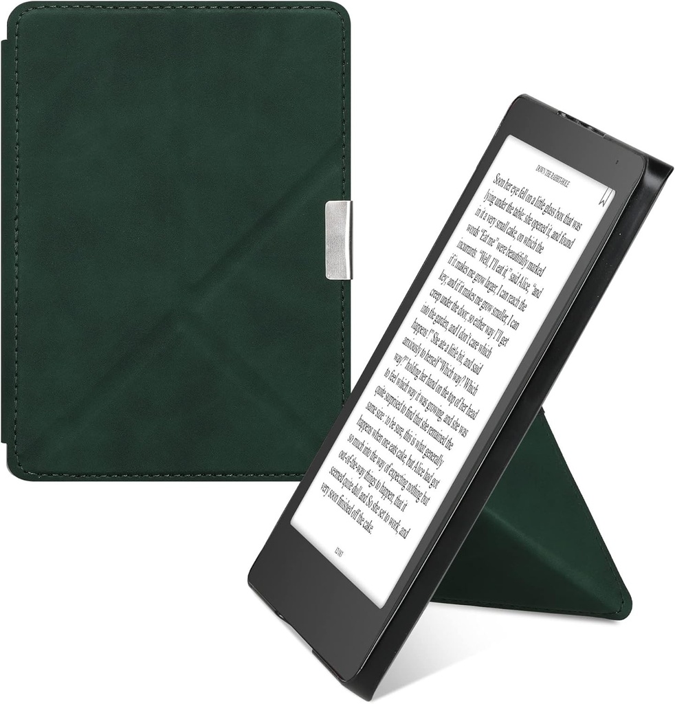 Husa kwmobile compatibila cu husa Kobo Aura Edition 2 - Husa magnetica pentru tableta eReader din piele artificiala - Verde inchis