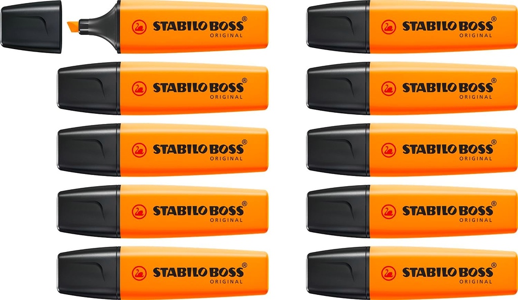 STABILO BOSS ORIGINAL - Highlighter - Pachet de 10 iluminatoare fluorescente - Portocaliu