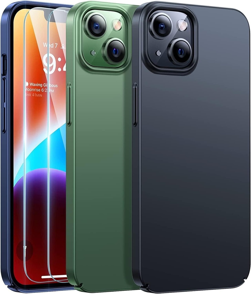 Husa TORRAS ultra subtire pentru iPhone 13 Mini (cu 2 protectie de ecran din sticla securizata) Protectie indestructibila, aderenta excelenta catifelata, husa pentru telefon rezistenta la socuri, rezistenta la zgarieturi, iPhone 13 Mini Husa de protectie pentru iPhone 13 Mini, neagra