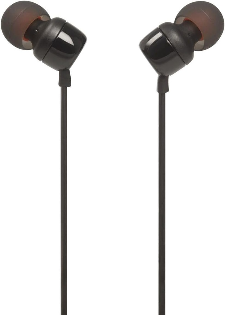 JBL Tune 110 - Casti intraauriculare cu cablu panglica fara incurcaturi si microfon in negru - Pentru bucurie nelimitata de muzica cu tehnologia Pure Bass Sound, 1 pachet