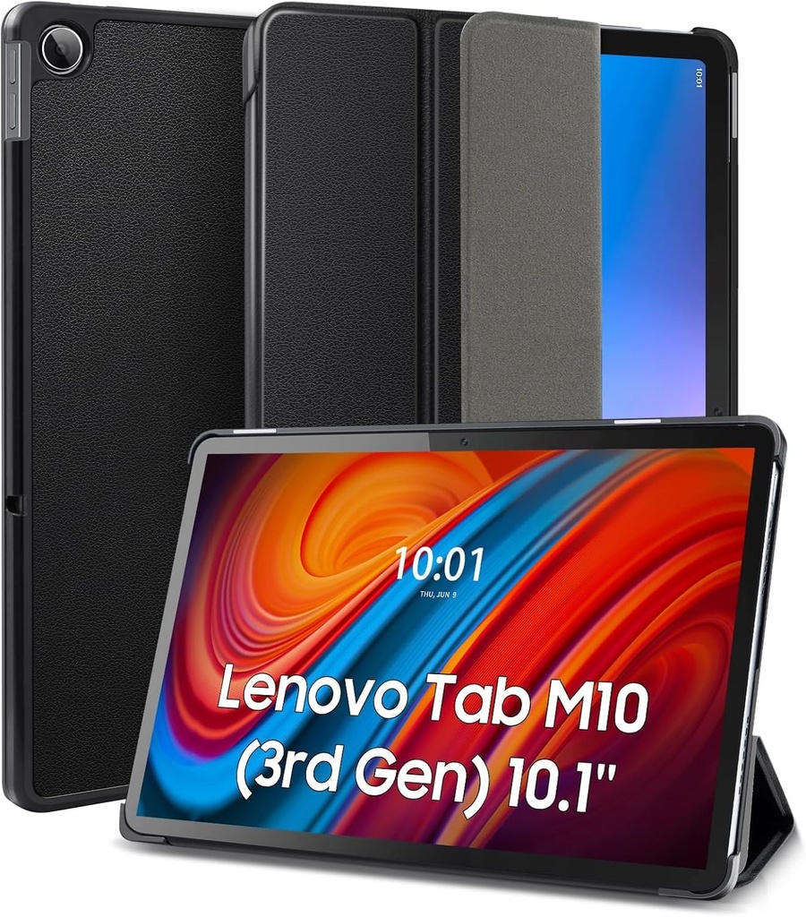 Husa DLveer pentru Lenovo Tab M10 (a treia generatie) 10,1 inchi 2022, husa ultra subtire din piele PU cu stand auto Sleep/Wake, husa pentru Lenovo Tab M10 a treia generatie 10,1 inchi (TB328FU/TB328XU), negru