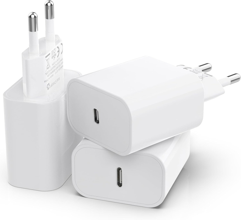 Adaptor USB C de 25 W, pachet de 3 încărcător USB C pentru iPhone 15 14 Plus Pro Max 13 12 11 SE, Pad, PD 3.0 Încărcător rapid pentru iPhone, mușcă de încărcare Adaptor de alimentare pentru iPhone Mufă USB Sursă de alimentare USB C (fără cablu de încărcare)