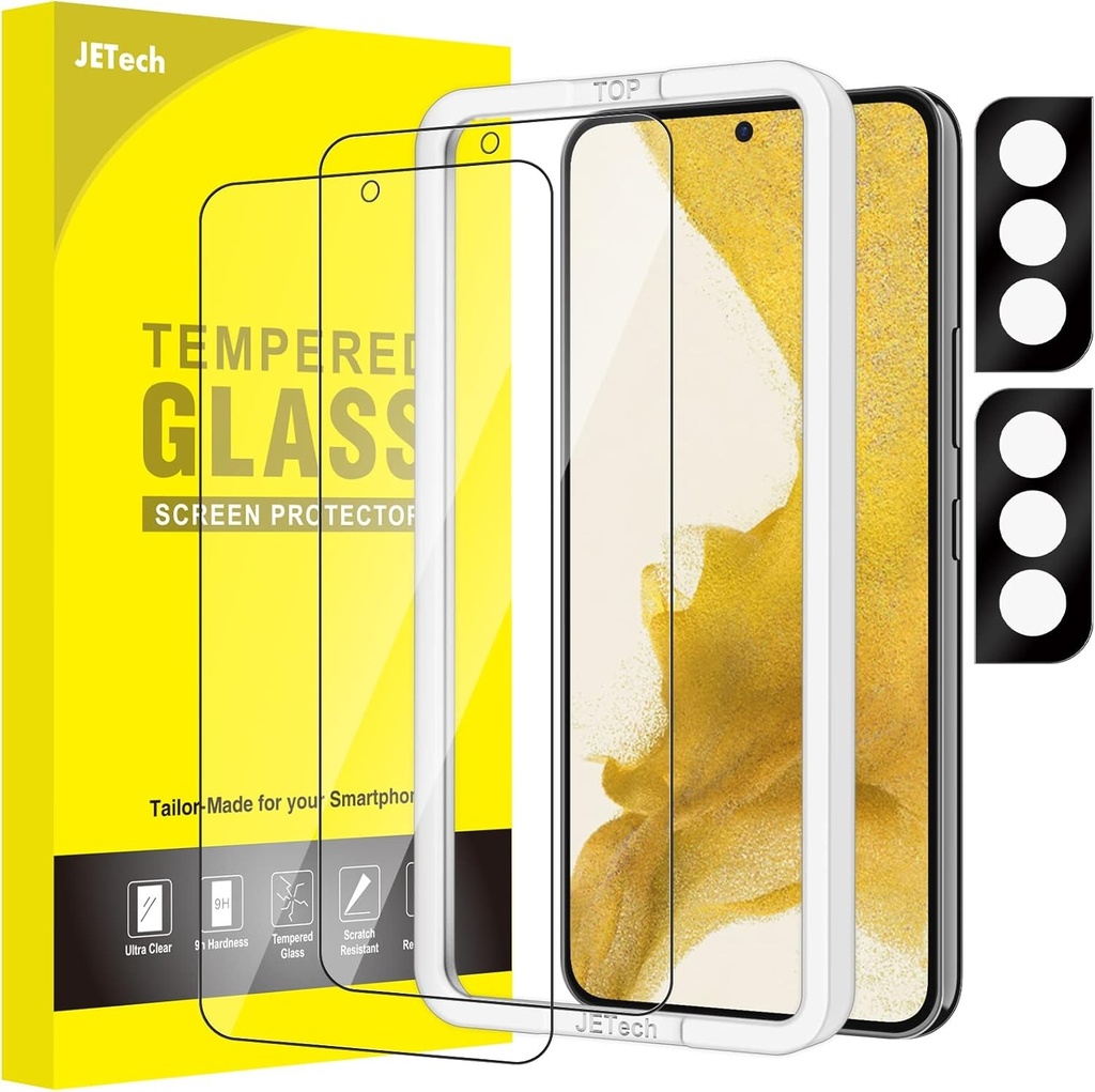 Protector de ecran JETech pentru Samsung Galaxy S22 5G cu protectie pentru camera, instrument de instalare usoara, film de protectie pentru ecran din sticla securizata, compatibil ID-ul de amprenta, pachet de 2 fiecare