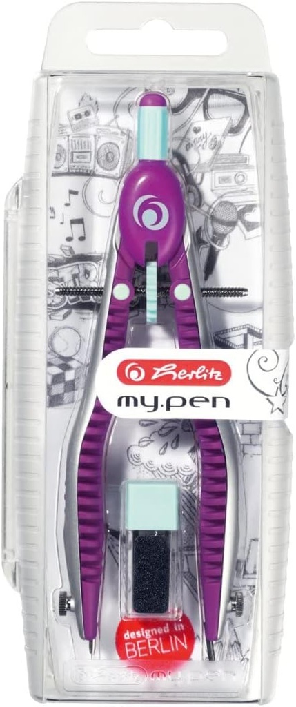 Herlitz 11122348 Busolă cu reglare rapidă my.pen violet/mentă cu fire suplimentare și opțiune de ascuțire