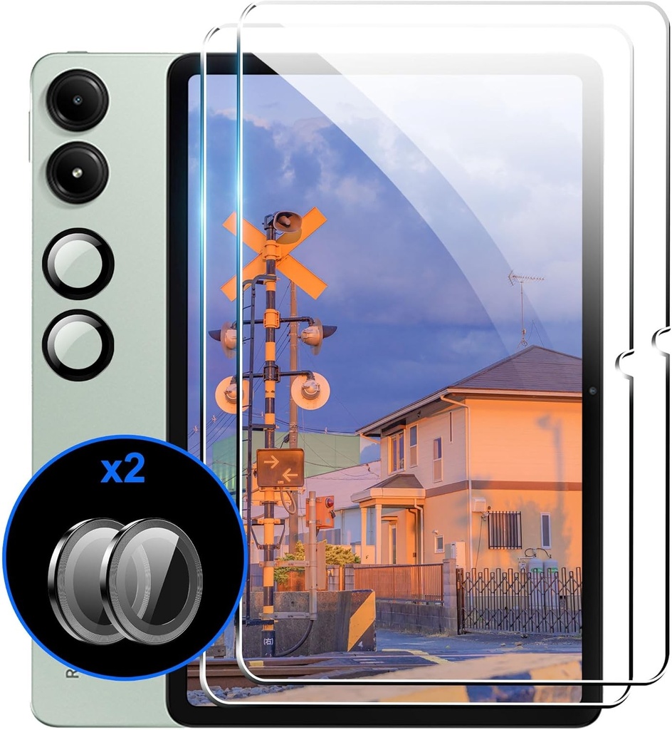 zZjoOoj Pachet de 2 sticla securizata pentru Redmi Pad Pro (4G/5G) / Poco Pad 12,1 inchi, 2 pachete de inel metalic individual pentru lentile, protector pentru lentile din sticla securizata 9H [Fara bule]