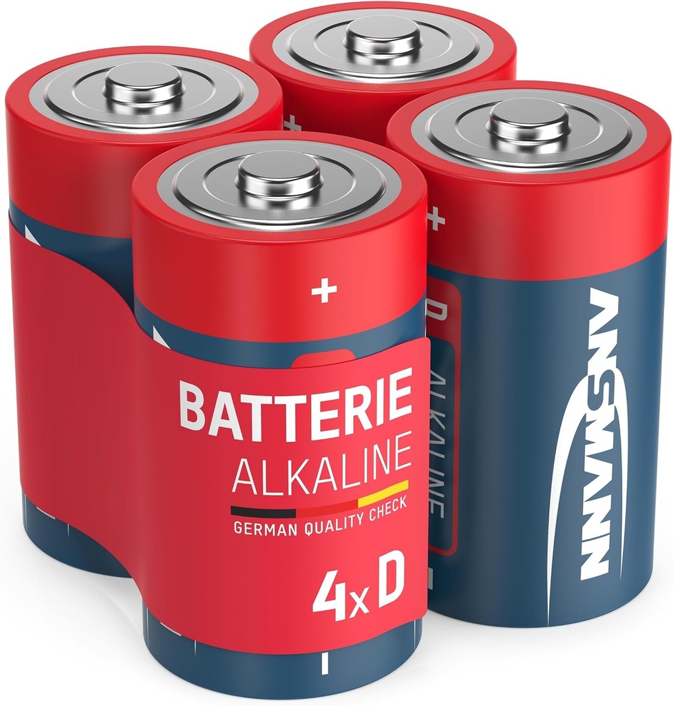 Baterii alcaline ANSMANN Mono D LR20 1.5V, 4 bucati, de lunga durata si etanse, ideale pentru radio, modelism, lanterne LED, jucarii