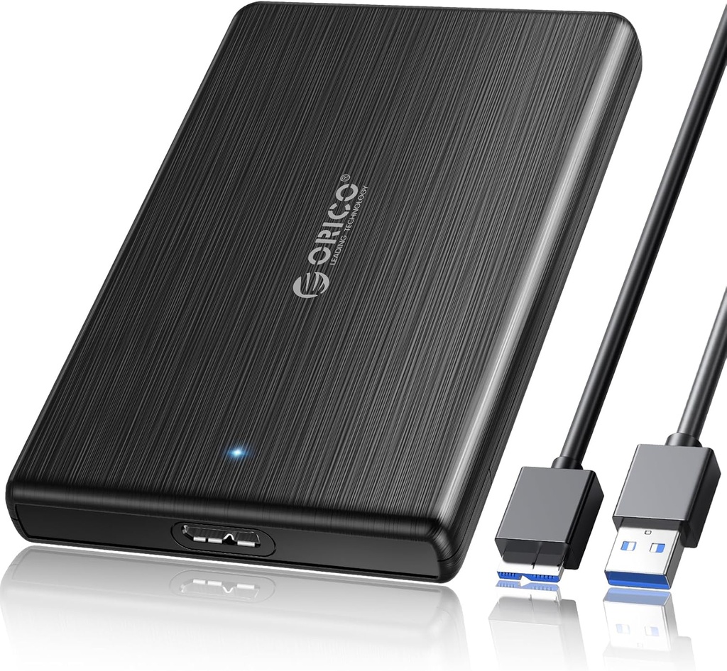 Carcasă pentru hard disk extern USB 3.0 ORICO pentru HDD/SSD de 2,5" 7mm și 9,5mm SATA III 6Gb/s UASP, fără instrumente - negru