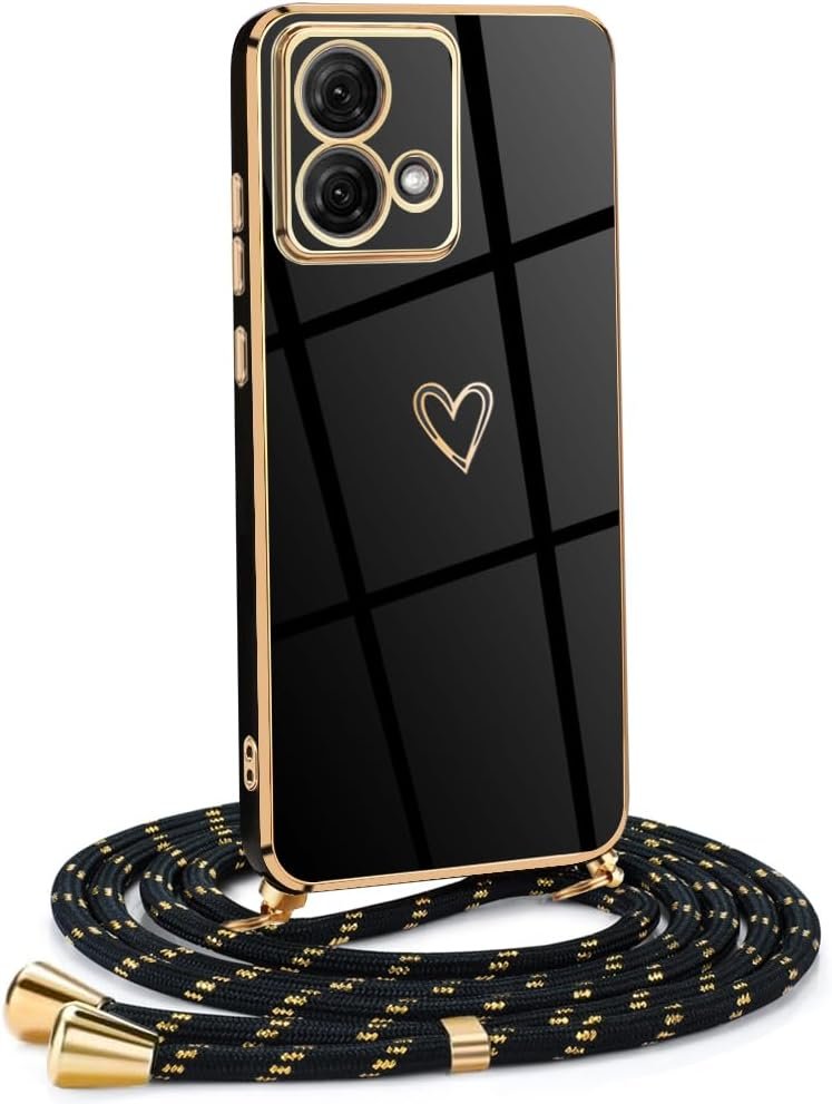 Husa Mkej Colier pentru Motorola Moto G84 5G, Husa cu snur pentru femei Love Heart, Husa cu cureaua de gat TPU galvanizata cu colier pentru Motorola Moto G84 5G