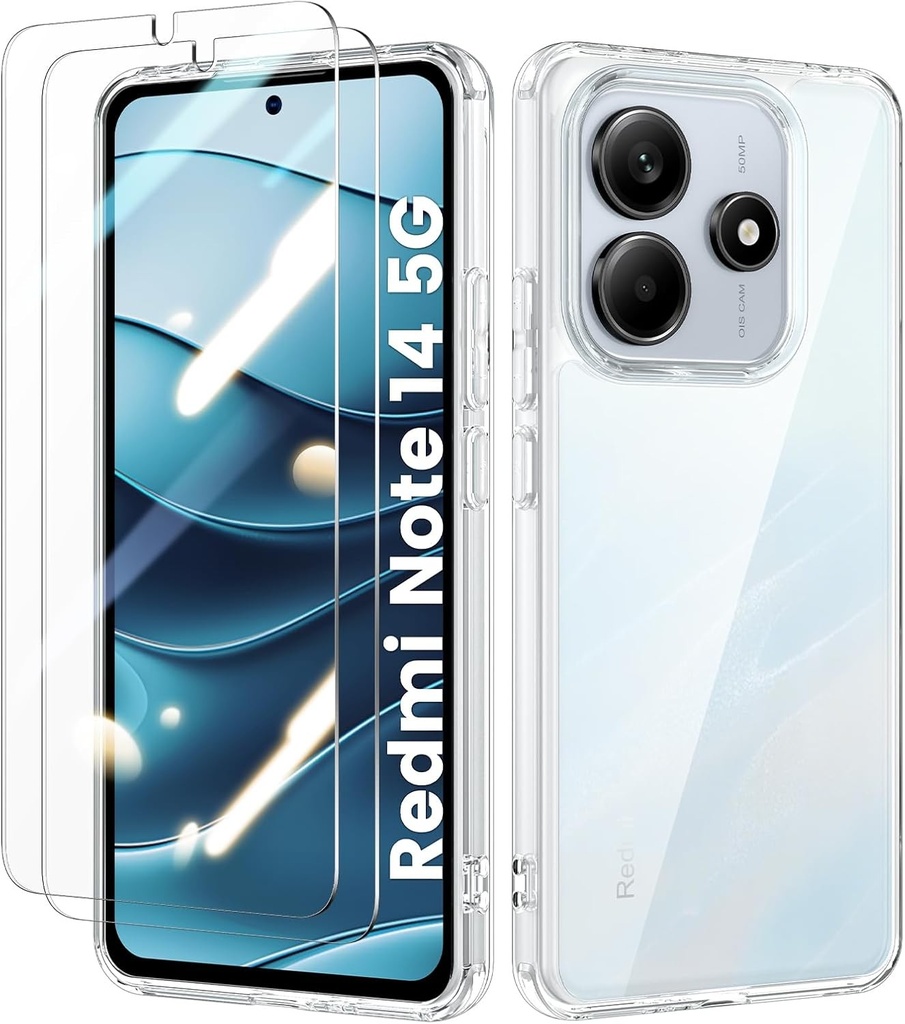 Husa Doeshine pentru Xiaomi Redmi Note 14 cu 2 protectoare de ecran, transparenta, rezistenta la zgarieturi, rezistenta la socuri, husa subtire, rigida, transparenta pentru Redmi Note 14 (transparenta)
