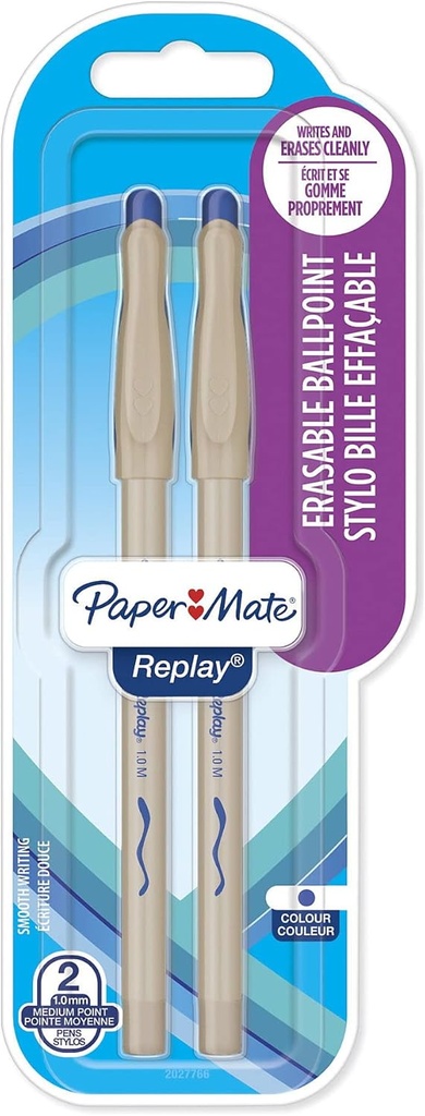 Pix ștergător Paper Mate Replay | Vârf mediu (1,0 mm) | Albastru | 2 pachet