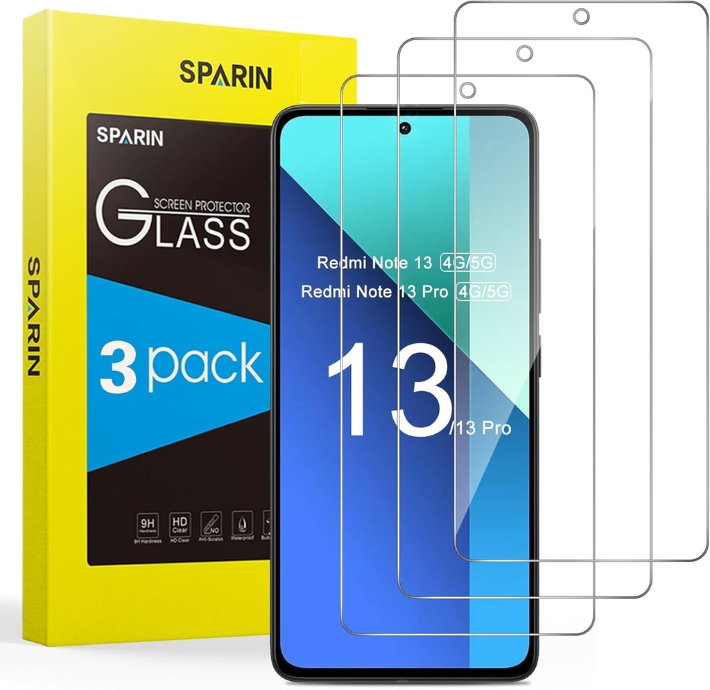 SPARIN Sticla securizata pentru Xiaomi Redmi Note 13 Pro/Redmi Note 13 (6,67'), pachet de 3, folie de protectie, duritate 9H, ultra transparenta, fara bule
