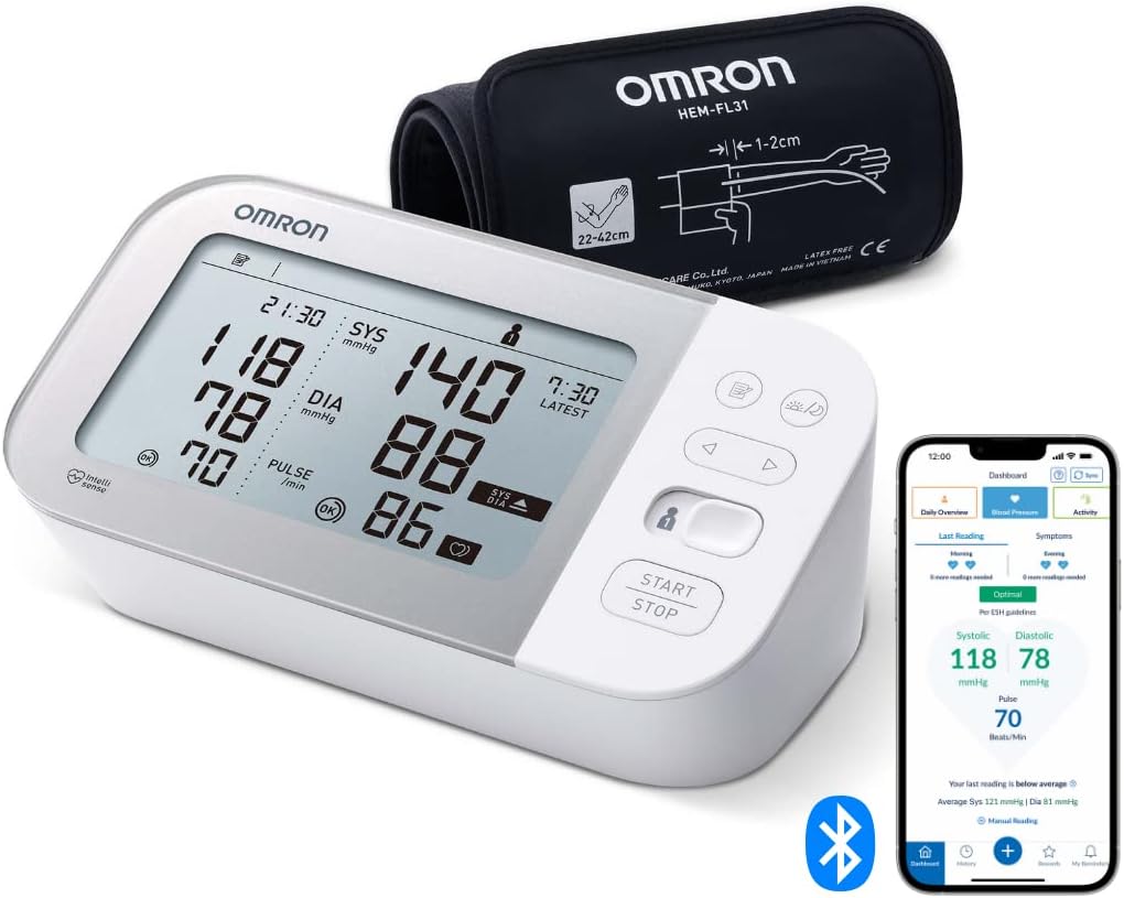 OMRON X7 Smart - Monitor automat al tensiunii arteriale la braț | Câștigătorul testului Stiftung Warentest 11/23 | Detectarea AFib | Validat clinic - De asemenea pentru diabetici | Cu aplicație gratuită pentru smartphone | 22-42 cm