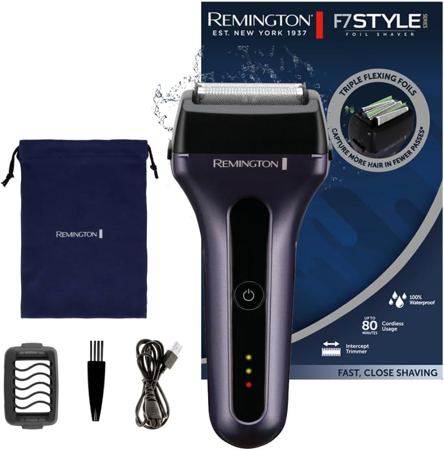Aparat de ras electric pentru barbati Remington [Aparat de ras cu 3 folii: aparat de ras rapid si prietenos cu pielea/Umed si uscat] Aparat de ras cu folie F7 (baterie cu litiu, aparat de tuns par lung + accesoriu pentru barba pentru 3 zile) F7000
