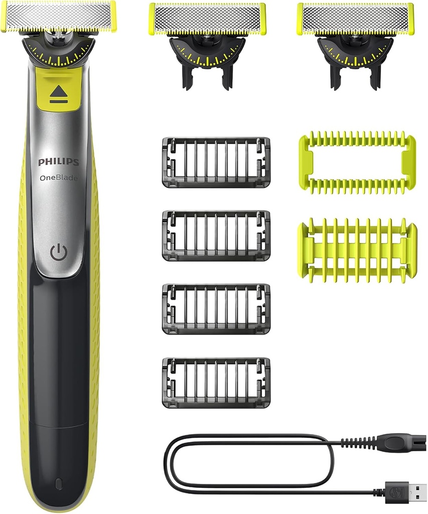 Philips OneBlade 360 ​​​​Face & Body - Mașină electrică de tuns barba, aparat de ras și aparat de îngrijire corporală pentru tuns, coafat și bărbierit, 3x lame 360, 4x accesorii de tuns (1, 2, 3, 5 mm), 2x atașamente pentru corp, QP2834/31