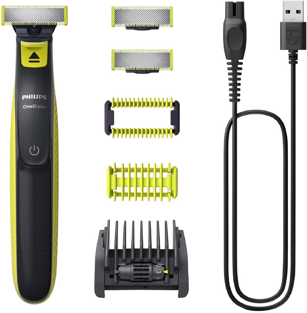 Philips OneBlade Face & Body – Mașină electrică de tuns barba, aparat de ras și aparat de îngrijire corporală pentru tunderea, coafarea și bărbierit, 3 lame originale, 1 cap de tuns 5-în-1, 2 accesorii pentru corp, QP2824/30