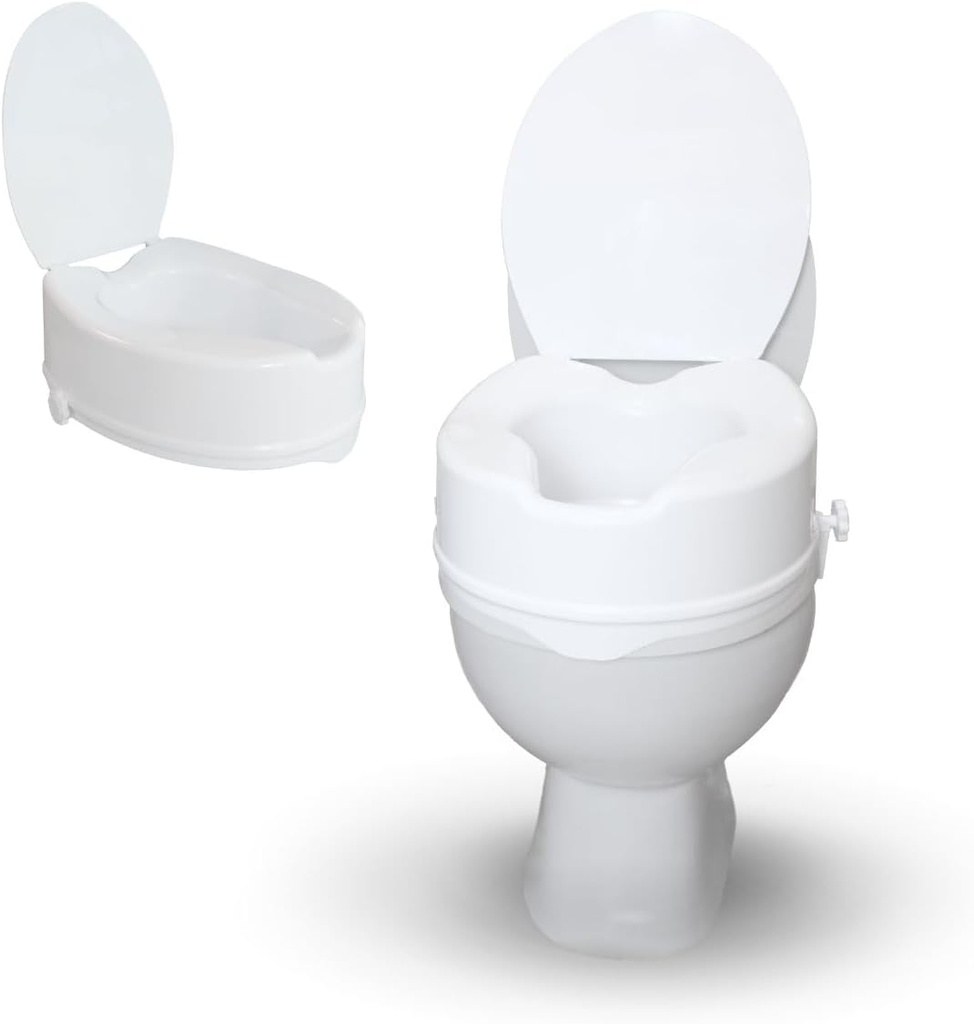 Mobiclinic®, Titán, marca europeană, Scaun de toaletă înălțat cu capac, 14 cm, Pentru adulți, Scaun de toaletă ridicat pentru vârstnici, Scaun de toaletă reglabil pe înălțime