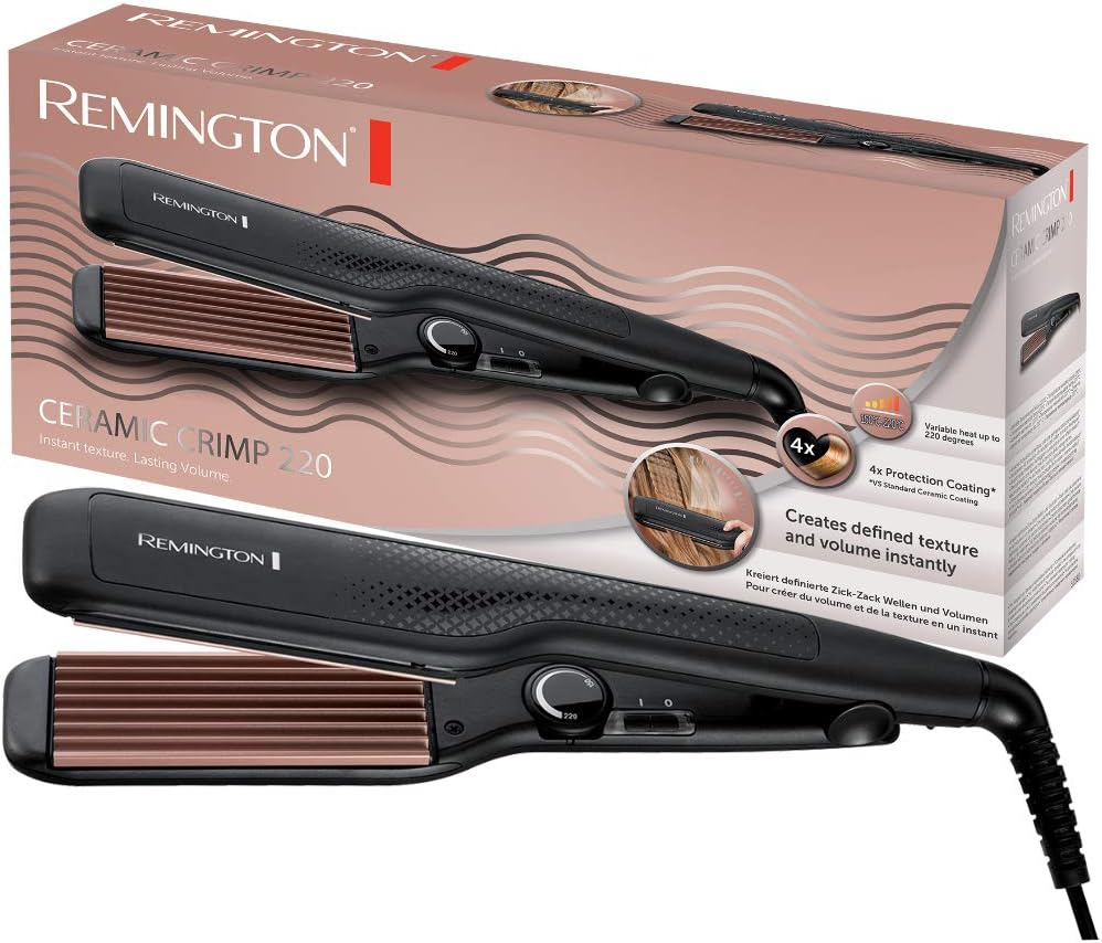 Fier de sertizare Remington - Zig-Zag Waves & Volume (plăci de coafare de 37 mm, 150-220°C pentru păr fin și gros, acoperire cu turmalină ceramică antistatică) Placă de îndreptat păr / Fier plat / Fier de curling S3580