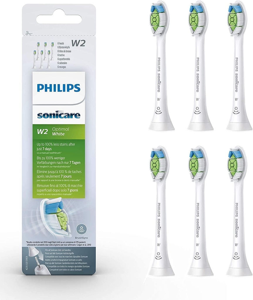 Philips Sonicare Original W2 Optimal White Standard Sonic Capete de periuță de dinți electrică – Pachet de 6 în negru (model HX6066/10)