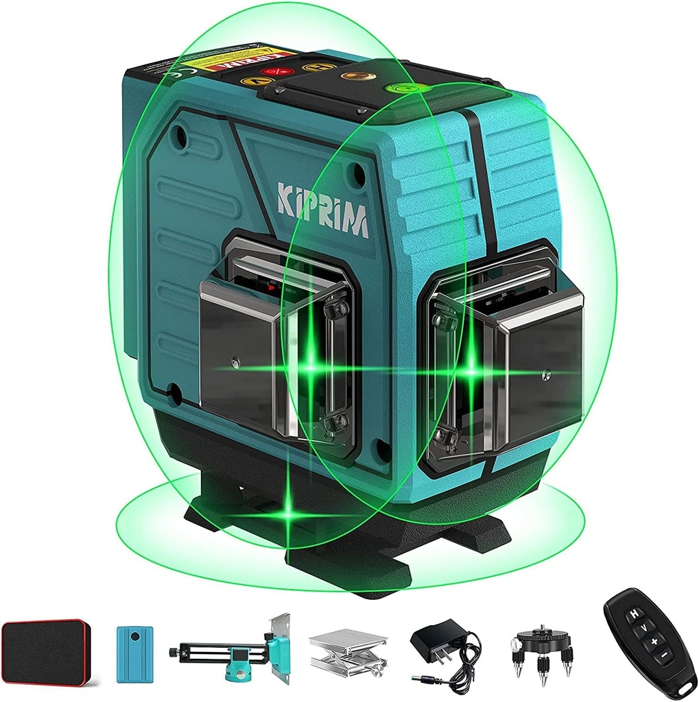 Nivel laser cu autonivelare de 40M, cruce verde 3x360°, mod puls, 12 linii orizontală și verticală, impermeabil IP54 cu baterie reîncărcabilă