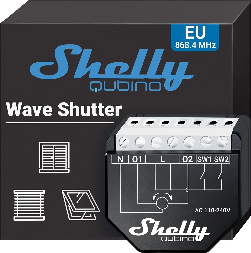 Shuttle Shelly Wave, modul de comutare pentru rulouri Z-Wave, masurarea puterii, 2 canale, 10A fiecare, control de la distanta a rulourilor, draperiilor si copertinelor, automatizare casa, SmartStart