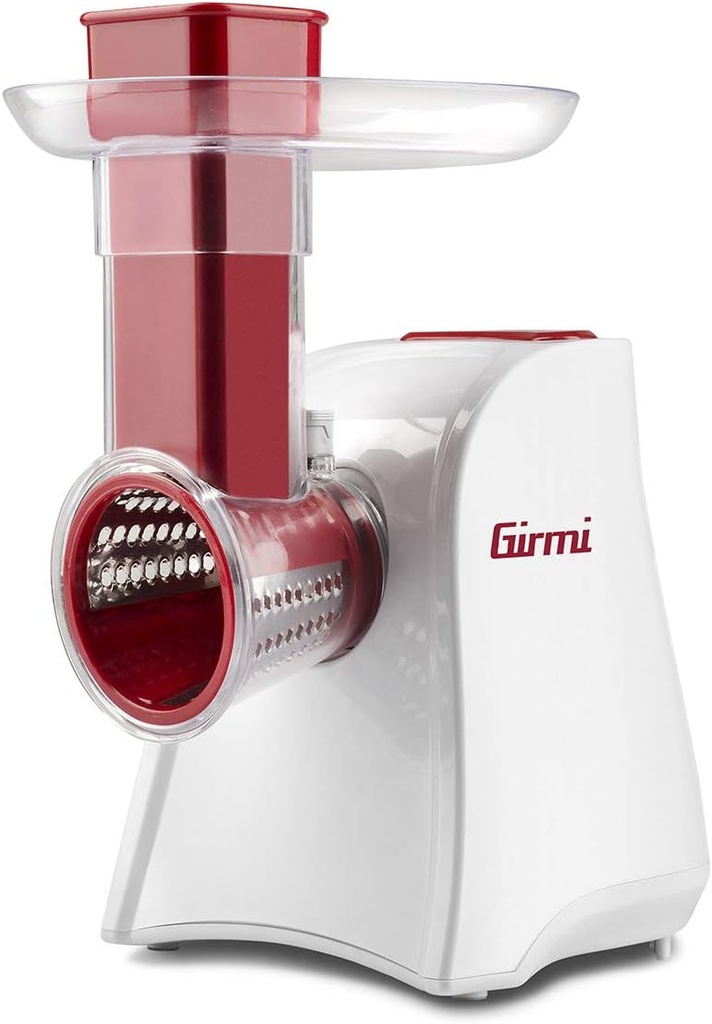 Tălătorie și răzătoare pentru legume Girmi GT45, accesoriu pentru suport pentru role, 5 role din oțel inoxidabil, 150 W, complet detașabilă, alb/roșu