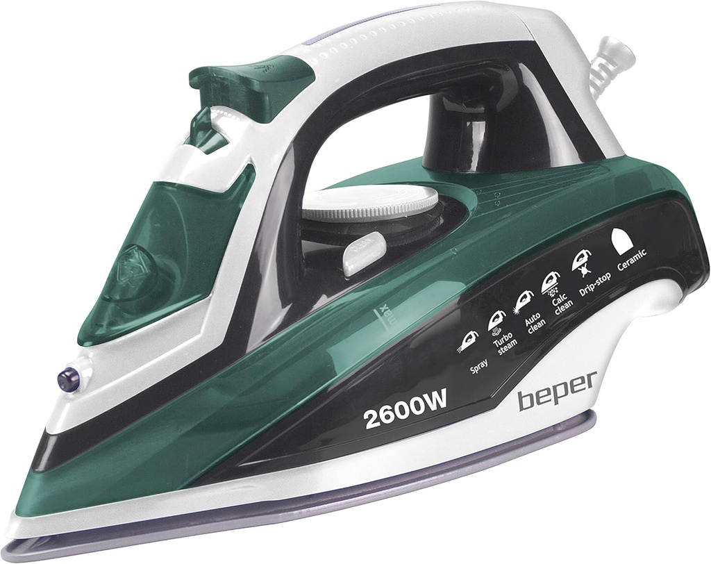 BEPER P204FER003 Fier de călcat, 400 ml, 2600 W, Talpă din oțel, Călcat uscat/abur, Temperatură reglabilă, Sistem anti-calcar, Anti-picurare, Auto-curățare, Negru