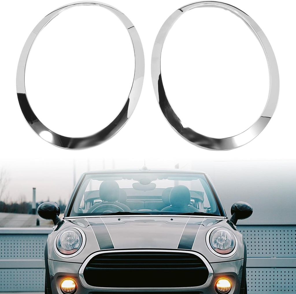 JAOGAUS Pachet de 2 inele pentru faruri compatibile cu MINI COOPER F55 F56 F57 2014-2018, inel decorativ pentru faruri fata stanga si dreapta, capac inele pentru cadru faruri auto (argintiu)