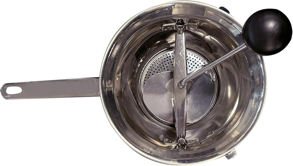 Moara de legume Fackelmann cu doua discuri Ø 20 cm, plasa fina si plasa grosiera, material inox, cu baza de sustinere, maner ergonomic cu orificiu