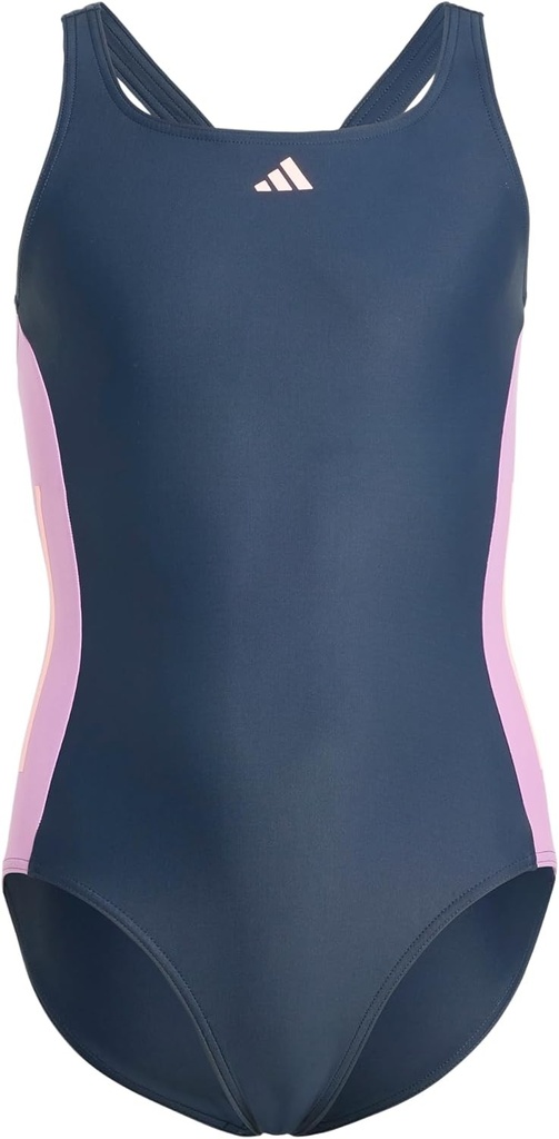 Costum de baie adidas Madchen Cut cu 3 dungi, Aurora Ink/Preloved Purple/Pink Spark, 4-5 ani